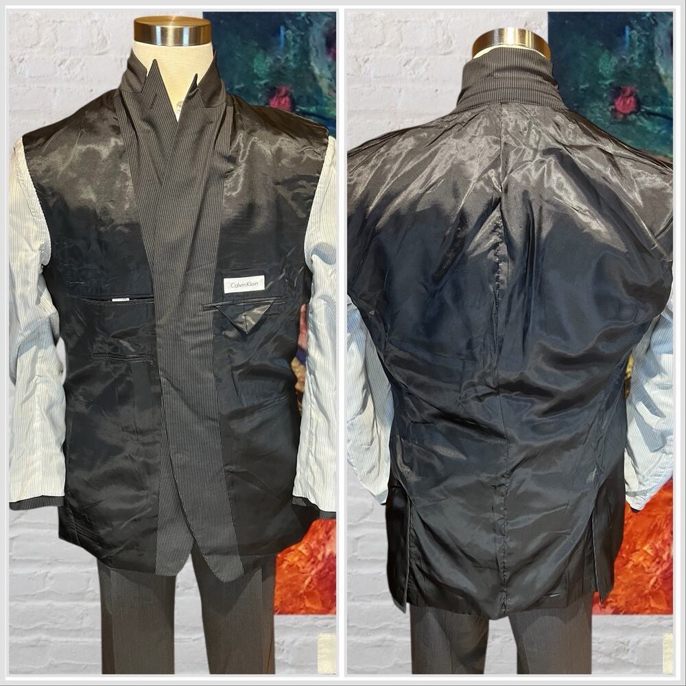 Calvin Klein 44L Mens Blazer Charcoal Gray Micro Stripe Sport Jacket - Picture 8 of 16